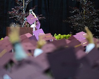 BOARDMAN, OHIO - JUNE 7, 2015: Marie Shorokey, Student Council President takes a a selfie at the end of her speech during the Boardman High School commencement ceremony Sunday Afternoon at Boardman High School. (Photo by David Dermer/Youngstown Vindicator)