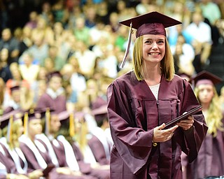 BOARDMAN, OHIO - JUNE 7, 2015: Kelli Dunham smiles after receiving her diploma during the Boardman High School commencement ceremony Sunday Afternoon at Boardman High School. (Photo by David Dermer/Youngstown Vindicator)
