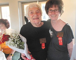SPECIAL TO THE VINDICATOR
Beta Chi Chapter of Delta Kappa Gamma International Educators Group recently celebrated Founders Day for the club. Above are Eileen Niemi, left, who was honored as a charter member, and Betty Jean Behmer. Activities for the evening also included Beta Chi’s 60th birthday celebration and a tai chi lesson. The personal growth committee planned the program. Co-chairwomen were Amy Camardese and Sue Datish, and committee members were Lois Brown, Barbara Layfield, Patricia Shehabi and Velma Woodall. 