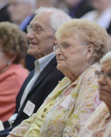 Katie Rickman | The Vindicator.Alexandria DiPanfilo, on right sits next to her husband Danield as they renewed their wedding vows after 67 years of marriage during the Wedding Anniversary Mass at St. Columba Cathedral in Youngstown.