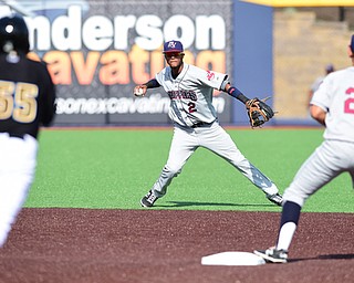 MORGANTOWN, WEST VIRGINIA - JUNE 21, 2015: Short stop Willi Castro #2 of the Scrappers throws the ball to second basemen Mark Mathias #29 to force out base runner Ty Moore #55 of the Black Bears for the 1st out in the bottom of the 2nd inning during game two of Sunday afternoons double header at game at Monongalia County Ballpark. DAVID DERMER | THE VINDICATOR