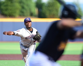 MORGANTOWN, WEST VIRGINIA - JUNE 21, 2015: Pitcher Carlos Melo #48 of the Scrappers throws a pitch during the bottom of the 6th inning during game two of Sunday afternoons double header at game at Monongalia County Ballpark. DAVID DERMER | THE VINDICATOR