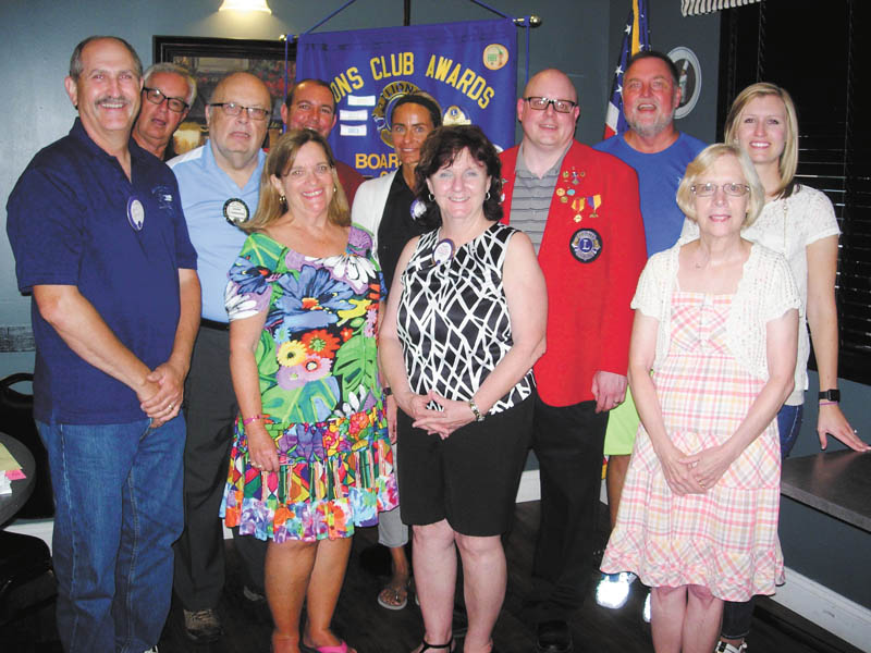 SPECIAL TO THE VINDICATOR
Boardman Lions Club installed officers for its 2015-2016 term June 11 at Davidson’s Restaurant. New officers are, from left in front, Mark Carver, third vice president; Laura Sobotka, membership chairwoman; Mary Beth Shobel, president; and Nancy Golubic, secretary. In back are Gary Sobotka, tail twister; John Landers, treasurer; Matt Gambrel, first vice president; Cheryl Metzel, director; Bill Rausch, last term’s president; Ed Metzel, second vice president; and Jana Coffin, director. Other officers are Jane Cornelius and Alison Campana, directors, and Terry Shears, Lion tamer.