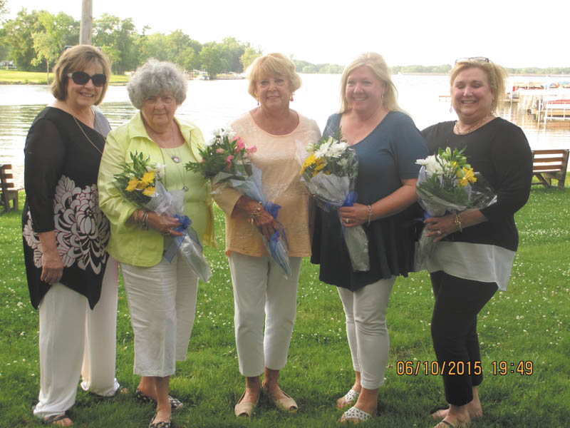 SPECIAL TO THE VINDICATOR
The Poland Women’s Club installed new officers at its June meeting at the Lake Milton Boat Club. From left are Linda Weaver, outgoing president; Lue Bukovinsky, treasurer; Donna Wolfe, incoming president; Beth Alexoff, secretary; and Meg Gabriel, vice president.