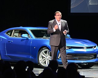 Katie Rickman | The Vindicator.Alan Batey, Executive Vice and President, North America speaks about GM vehicles, specifically the 2016 Camaro during morning sessions in Detroit on June 6, 2015.