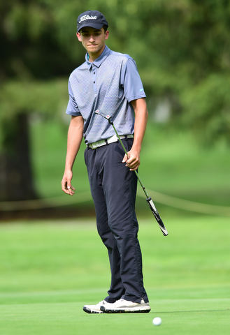 HUBBARD, OHIO - JUNE 26, 2015: Anthony Graziano of Girard looks at his ball after it came up short of the hole on a putt on the 18th hole Friday afternoon at Pine Lakes during a Vindy Greatest Golfer qualifying Tournament. DAVID DERMER | THE VINDICATOR