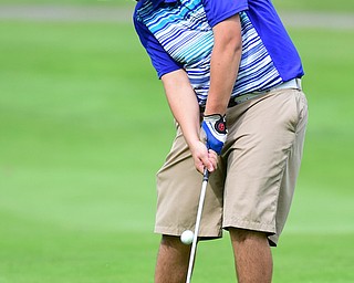 HUBBARD, OHIO - JUNE 26, 2015: Kevin Baker of McDonald chips his ball toward the green on his approach shot on the 18th hole Friday afternoon at Pine Lakes during a Vindy Greatest Golfer qualifying Tournament. DAVID DERMER | THE VINDICATOR