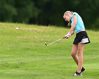HUBBARD, OHIO - JUNE 26, 2015: Jenna Jacobson of Poland chips toward the green on the 11th hole Friday afternoon at Pine Lakes during a Vindy Greatest Golfer qualifying Tournament. DAVID DERMER | THE VINDICATOR