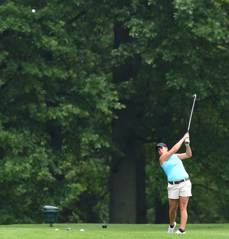 BOARDMAN, OHIO - JULY 1, 2015: Tori Augustine of Boardman tees off on the 8th hole at Mill Creek Golf Course Wednesday afternoon during a Vindy Greatest Golfer qualifying Tournament. DAVID DERMER | THE VINDICATOR