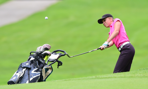BOARDMAN, OHIO - JULY 1, 2015: Taylor Vassis of Vienna chips on to the green from the fairway on the 8th hole at Mill Creek Golf Course Wednesday afternoon during a Vindy Greatest Golfer qualifying Tournament. DAVID DERMER | THE VINDICATOR