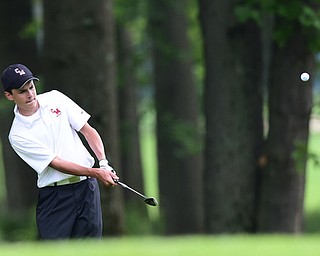 BOARDMAN, OHIO - JULY 1, 2015: Chris AAustalosh of Campbell chips out of the shot rough and toward the green on the 18th hole at Mill Creek Golf Course Wednesday afternoon during a Vindy Greatest Golfer qualifying Tournament. DAVID DERMER | THE VINDICATOR