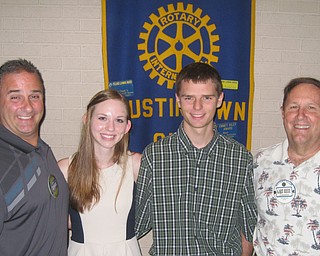 SPECIAL TO THE VINDICATOR
Bruce Laraway, a veteran member with job change issues, received honorary member status from the Rotary Club of Austintown at its June 29 meeting. Laraway’s wife and son Brian attended. Laraway promised to return as a full member when his job allows. The club also recognized two William Courtney Scholarship winners of $1,000 each for 2015. Cheyenne Haymond plans to enroll at the University of Toledo, and Chad Holmes plans to attend Muskingham University in the fall. Both were active in the Fitch Interact Club in high school and plan to join Rotaract clubs at their universities. This meeting was the last as president for Vince Colaluca, who is being followed by Mal Culp as Rotary president. Above from left are Colaluca, Haymond, Holmes and Gary Reel, Interact co-adviser. Below are Colaluca, Beverly Laraway, Bruce Laraway and Brian Laraway.