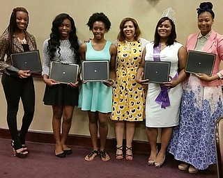 SPECIAL TO THE VINDICATOR
The Junior Civic League awarded scholarships recently to several high school graduates. From left are Jasmyne Bolling, Asia Jones-Williams, Alexandra Carnathan, JCL President Susan Moorer, Lyric Harden and Maryam Dennis.