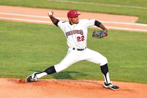 NILES, OHIO - JULY 4, 2015: Pitcher Jared Robinson #22 of the Scrappers throws a pitch in the 1st inning of Saturday nights game at Eastwood Field. DAVID DERMER | THE VINDICATOR