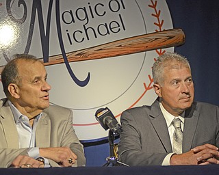 Katie Rickman | The Vindicator.Joe Torre, left and John Hirschbeck speak the the media about The Magic of Michael benefit and Hirschbeck Foundation prior to the event which was in the honor of Michael Hirschbeck, Johns son.