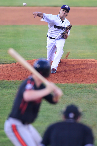 NILES, OHIO - JULY 6, 2015: Pitcher Shao-Ching Chiang #53 of the Scrappers throw a pitch to Austin Pfeiffer #23 of the Ironbirds in the 3rd inning of Monday nights game at Eastwood Field. DAVID DERMER | THE VINDICATOR