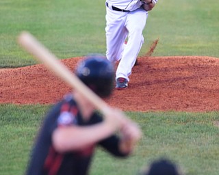 NILES, OHIO - JULY 6, 2015: Pitcher Shao-Ching Chiang #53 of the Scrappers throw a pitch to Austin Pfeiffer #23 of the Ironbirds in the 3rd inning of Monday nights game at Eastwood Field. DAVID DERMER | THE VINDICATOR