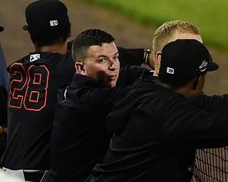 NILES, OHIO - JULY 6, 2015: Athletic trainer Marty Brinker of the Aberdeen Ironbirds hangs out in the dugout during a game against the Scrappers Monday nights game at Eastwood Field. DAVID DERMER | THE VINDICATOR