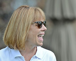 Jeff Lange | The Vindicator  JULY 6, 2015 - Denise Hirschbeck, wife of veteran Major League Baseball umpire John Hirschbeck, laughs prior to the start of Monday's Magic of Michael Foundation golf outing at the Lake Club in Poland.