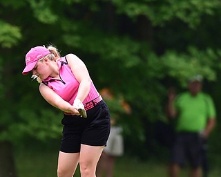 CANFIELD, OHIO - JULY 7, 2015: Kaci Carpenter of Canfield chips out of the short rough and onto the green on the 15th hole Tuesday afternoon at Diamondback during a Vindy Greatest Golfer qualifying Tournament. DAVID DERMER | THE VINDICATOR
