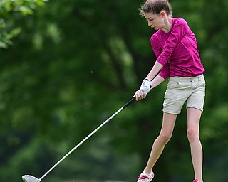 CANFIELD, OHIO - JULY 7, 2015: Madison Dailey of Mohawk tees off on the 11th hole Tuesday afternoon at Diamondback during a Vindy Greatest Golfer qualifying Tournament. DAVID DERMER | THE VINDICATOR