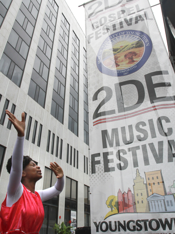 William DLewis The Vindicator  Tammy Hale, a member of the Kigndon Dancers performing during 2015Gospel Festival in downtown Youngstown Sunday 7-12-15.