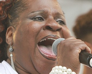 William DLewis The Vindicator Fay Roberts, a member of the Emancipation Choir sings during 2015Gospel Festival in downtown Youngstown Sunday 7-12-15.