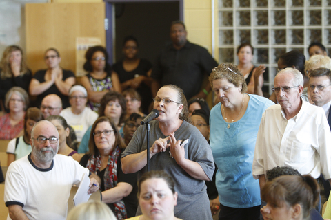        ROBERT K. YOSAY  | THE VINDICATOR..State Sen. Joe Schiavoni  state Rep. Michele-Lepore-Hagan, Mayor John A. McNally will hosted a meeting  William Holmes McGuffey Elementary School to discuss the Youngstown plan legislated for city schools recovery.  ..