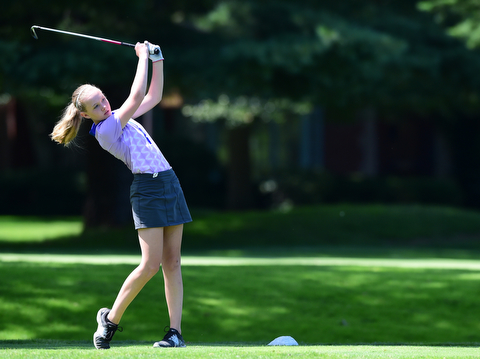 WARREN, OHIO - JULY 16, 2015: Jenna Jacobson of Poland tees off on the 3rd hole Thursday afternoon during a Vindy Greatest Golfer qualifying Tournament. DAVID DERMER | THE VINDICATOR