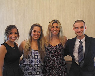 SPECIAL TO THE VINDICATOR
Four 2015 graduates of Canfield High School were each presented with $2,000 scholarships at a recent Canfield Rotary luncheon. From left are Abbey Karlock, who will attend Ohio State University and study biology with a premed major; Adriana Veneroso, who will attend Youngstown State University and major in social work; Kara Rothbauer, who also will attend YSU and major in special education; and Austin Banas, who will attend Eastern Gateway Community College and plans to transfer to YSU to major in information technology.