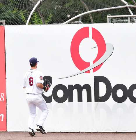 NILES, OHIO - JULY 17, 2015: Right fielder Connor Marabell #8 of the Scrappers watches as a home run ball lands on the batting cage after a Doubledays home run in the 1st inning during Friday nights game at Eastwood Field. DAVID DERMER | THE VINDICATOR