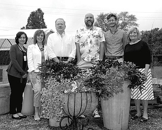 SPECIAL TO THE VINDICATOR
The Summer Garden Party committee of Friends of the Fellows Riverside Gardens stand behind arrangements that were planted for this year's party, set for July 31. From left are Lanore Jones, Debbie Reiner, Jack Fergus, John Noga, Paul Hagman and Dolly Vivalo.