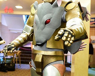 WARREN, OHIO - JULY 18, 2015: Samuel Booker of Fairmont, West Virginia poses for a picture while wearing a RatTrap cosplay costume Saturday afternoon at Packard Music Hall during All-Americon 6. DAVID DERMER | THE VINDICATOR..RatTrap is a character from Beast Wars: Transformers.