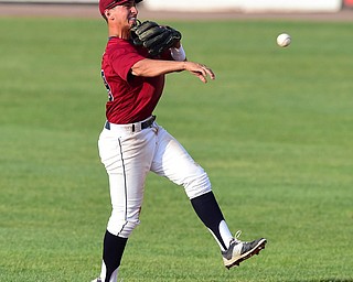 NILES, OHIO - JULY 22, 2015: Second basemen Mark Mathias #29 of the Scrappers throws the ball to first for the out in the 2nd inning of Wednesday nights game at Eastwood Field. DAVID DERMER | THE VINDICATOR