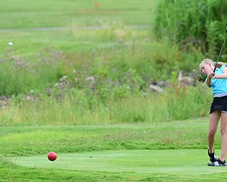 HUBBARD, OHIO - JUNE 26, 2015: Jenna Jacobson of Poland tees off on the 11th hole Friday afternoon at Pine Lakes during a Vindy Greatest Golfer qualifying Tournament. DAVID DERMER | THE VINDICATOR