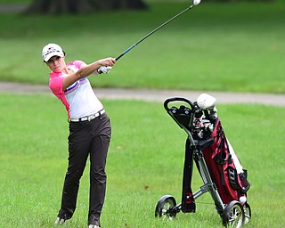 BOARDMAN, OHIO - JULY 1, 2015: Elise Hammond of Columbiana follows through on her approach shot on the 9th hole at Mill Creek Golf Course Wednesday afternoon during a Vindy Greatest Golfer qualifying Tournament. DAVID DERMER | THE VINDICATOR
