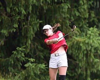HERMITAGE, PENNSYLVANIA - JUNE 19, 2015: Emily Koehler of Vienna chips out of the rough and toward the green oon the 17th hole Friday morning at Tam O' Shanter during the Vindy Greatest Golfer junior qualifier. DAVID DERMER | THE VINDICATOR