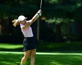 WARREN, OHIO - JULY 16, 2015: Olivia Taylor of Girard tees off on the 3rd hole Thursday afternoon during a Vindy Greatest Golfer qualifying Tournament. DAVID DERMER | THE VINDICATOR