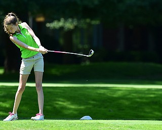 WARREN, OHIO - JULY 16, 2015: Madison Dailey of Mohawk tees off on the 3rd hole Thursday afternoon during a Vindy Greatest Golfer qualifying Tournament. DAVID DERMER | THE VINDICATOR