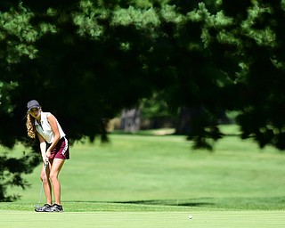 WARREN, OHIO - JULY 16, 2015: Britney Jonda of Boardman watches as her putt breaks toward the hole on the 12th hole Thursday afternoon during a Vindy Greatest Golfer qualifying Tournament. DAVID DERMER | THE VINDICATOR