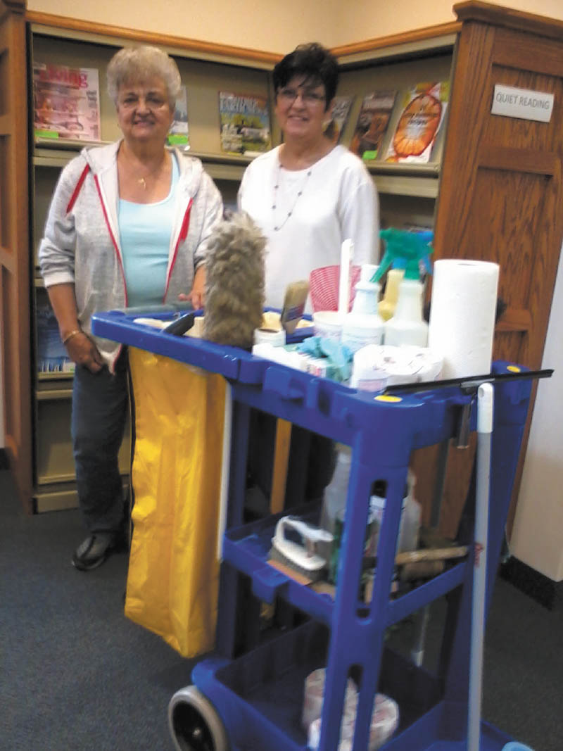 SPECIAL TO THE VINDICATOR
Through the end of September, Leetonia Public Library, 181 Walnut St., will be collecting cleaning supplies, which will be distributed to the needy at St. Patrick Church Food Pantry in Leetonia. Items needed include various cleaners, soaps, brooms, mops, dishpans and any item related to cleaning. There also is a need for laundry, kitchen and bath soaps and detergents and personal care items such as shower soap, toothpaste and shampoo. Drop off items at the library. On the left is Toni Manzetti, food pantry treasurer, with Sue DeJane, coordinator of the food pantry organization.
