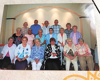 SPECIAL TO THE VINDICATOR
Hubbard High School Class of 1950 celebrated its 65th class reunion Aug. 13 at The Gentry. Those attending, seated in front from left, are Ethel Gardner Wick, Phyllis Pascarella LaCivita, Rose Wittenauer Yuhas, Ileene Welk Rozich, Patti Picino Rindy and Shirley Berlin Thompson. In the second row are Mary Ann Sharisky Treharne, Toni Pucak O’Bruba, Mary Meier Tyllian, Helen Carano Ellis, Bernie Horvatovich Novak and Ethel Kuthy. In the back row are Gloria (Chip) Ryser Hughes, Bob O’Bruba, Fred Pappa, Andy Pannunzio and Rosemary (Sis) Madeline Angelo.