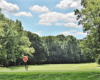 Jeff Lange | The Vindicator  AUGUST 21, 2015 - Pete Bennett of Poland putts his ball at hole 18 during Friday afternoon's Greatest Golfer of the Valley tournament held at Mill Creek Golf Course.