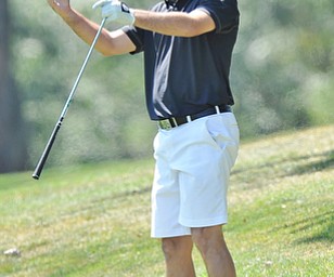 Jeff Lange | The Vindicator AUGUST 23, 2015 - Scott Porter of Canfield reacts to his shot from the No. 1 rough during Sunday's Greatest Golfer of the Valley tournament held at Lake Club in Poland.