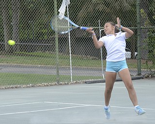 Katie Rickman | The Vindicator. Valerie Ayelov 11 of Tel Aviv hits a tennis ball during the Israeli Tennis Center exhibition at Youngstown Country Club August 24, 2015.