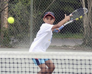 Katie Rickman | The Vindicator. Loui Mussa 10 from Beit Safafa hits a tennis ball during the Israeli Tennis Center exhibition at Youngstown Country Club August 24, 2015.