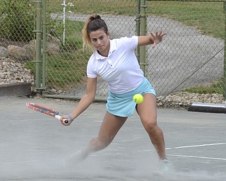 Katie Rickman | The Vindicator.Shir Hornung 18 of Yokneam  hits a tennis ball during the Israeli Tennis Center exhibition at Youngstown Country Club August 24, 2015.
