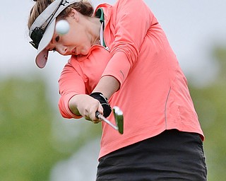 Jeff Lange | The Vindicator  SEPTEMBER 30, 2015 - Ursuline junior Sydney Heinbaugh tees off on No. 12 during Wednesday's girls sectional golf tournament at Pine Lakes Golf Club in Hubbard.