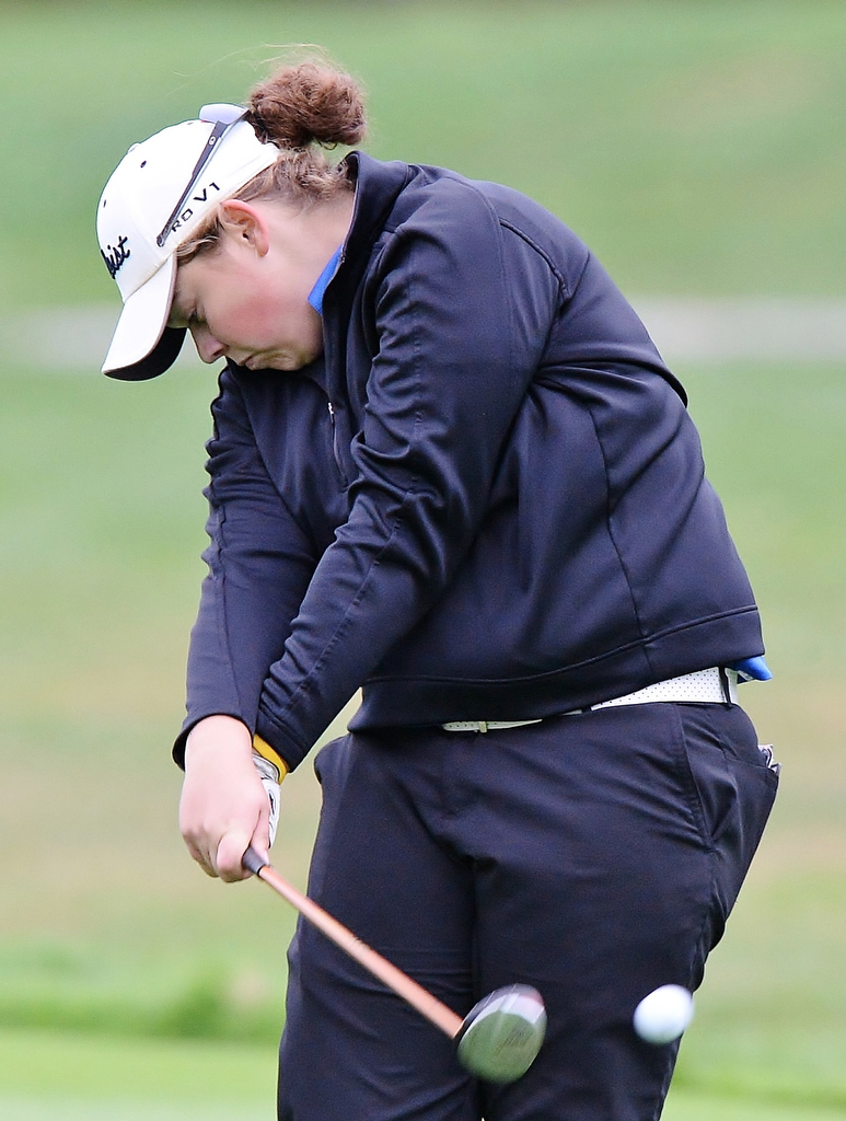 Jeff Lange | The Vindicator  SEPTEMBER 30, 2015 - Lakeview's Kaylee Neumeister smacks her ball off the tee during Wednesday afternoon's girls sectional golf tournament held at Pine Lakes Golf Club in Hubbard.
