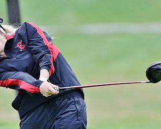 Jeff Lange | The Vindicator  SEPTEMBER 30, 2015 - Columbiana senior Alexa Tringhese drives her ball down the No. 2 fairway during Wednesday's girls sectional golf tournament held at Pine Lakes Golf Club in Hubbard.